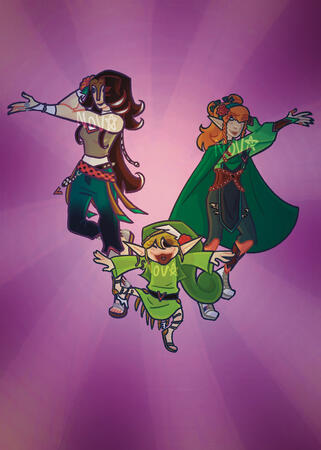 A print of the Villies from season seven of the Life Series, known as Past Life. Gem and Pearl are posing as Jessie and James from team rocket, and Grian as Meowth.