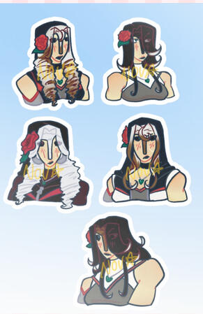 5 bust shots of Pearlescentmoon, all inspired by various Past Life SMP skins.