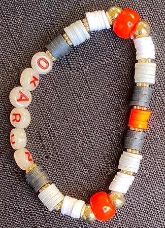 Okarun bracelet Bracelet in black, gold, white, grey and red, inspired by Okarun from DanDaDan.