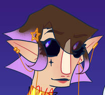 Profile picture of an elf, Nova’s persona. The elf is Caucasian, has brown and purple star shaped hair, a beauty mark shaped like a star and star themed jewellery.